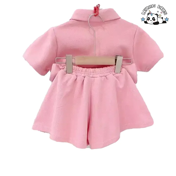 LEZONKIDS - Conjunto de roupas de verão para meninas, camiseta polo esportiva de algodão e shorts, novidades no atacado